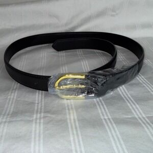 Commense Womens Black Faux Leather Belt Gold Buckle One Size